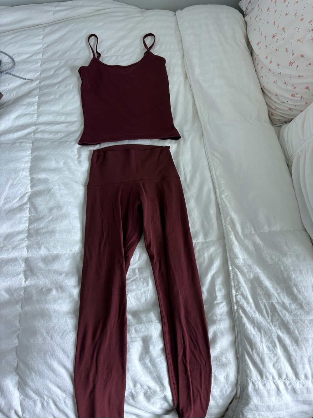 Aritzia High-Waist Burgundy Leggings & Tank Set